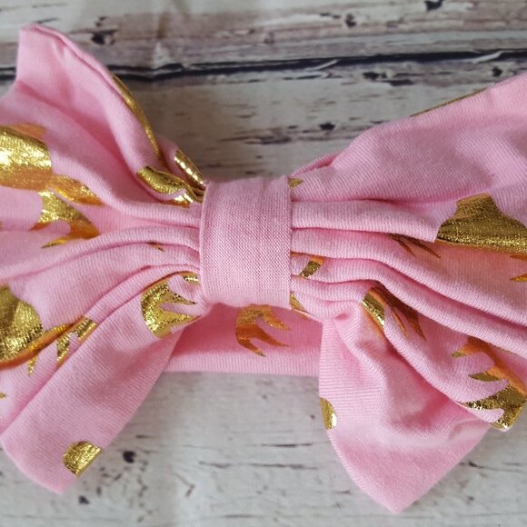 Pink and Gold Deer Headband for Baby Girls and Toddler Girls - Picture 3 of 4